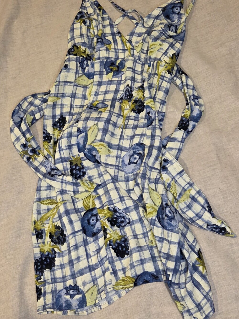 Kimchi Blue Blueberry Gingham Tie Back Mini Dress NWT XS Cottagecore Picnic